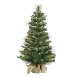 Vickerman Pre-Lit Artificial Christmas Tree With White Tip Pine Cones And Shiny Red Berries (27735)